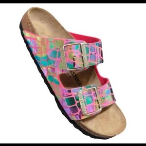 Birkenstock Pink Multicolor Buckle Slide Sandals Women’s Size 37